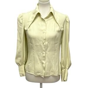 Vintage Girltown Womens Medium Cream Long Sleeve Button Down Tab Collar Shirt